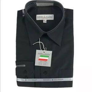 Daniel Ellissa Men's Black Dress Shirt Convertible Cuff Pocket Sizes 14.5 - 22.5